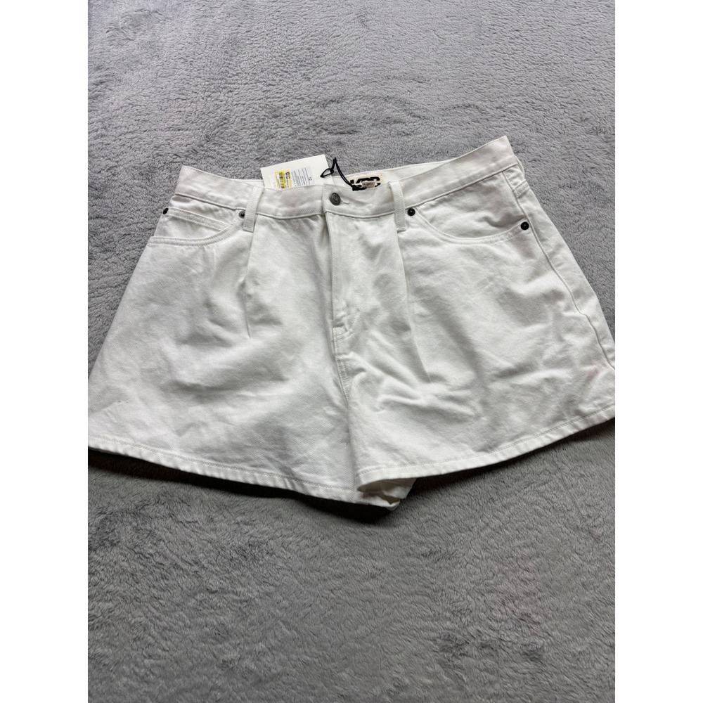 KBB by Kahlana Barfield Brown White Pleated Denim Shorts Size 12 High Rise